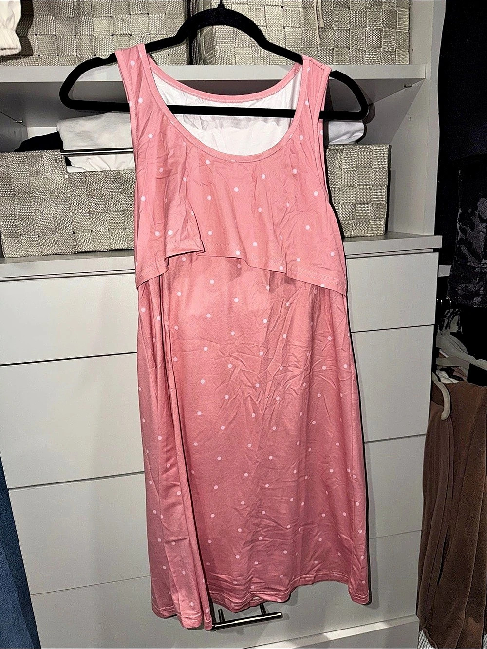 Pink Polka Dot Layered Midi Dress